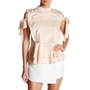 Endless Rose NWT Pink Satin Blouse Cold Shoulder with Ruffles